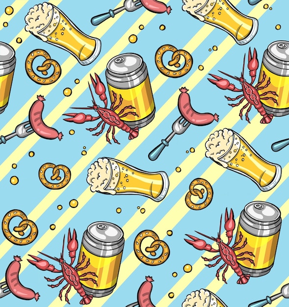 Textile ornament beer seamless pattern memphis style outline line bundle set background download Vector illustration