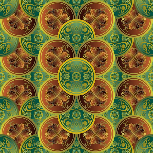 Textured abstract background in green brown combined with gold circle circles