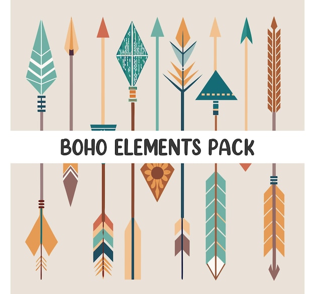 Vector textured boho designs with arrows floral accents and earthy color palette