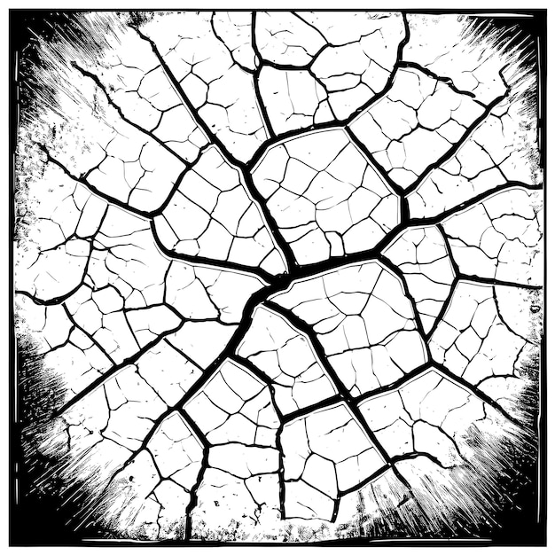 Vector textured cracked surface with distressed edges in black and white