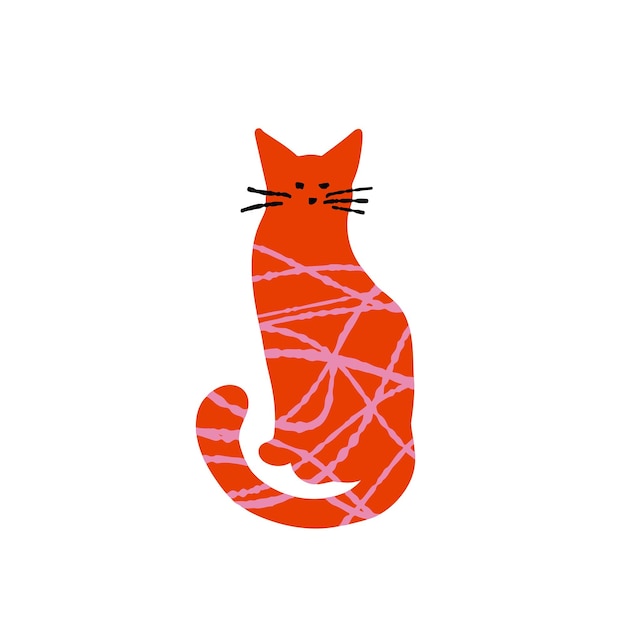 Textured cute cat illustration red color isolated on white