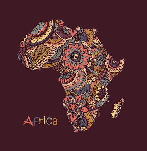 Textured vector map of Africa Hand drawn ethno pattern tribal background