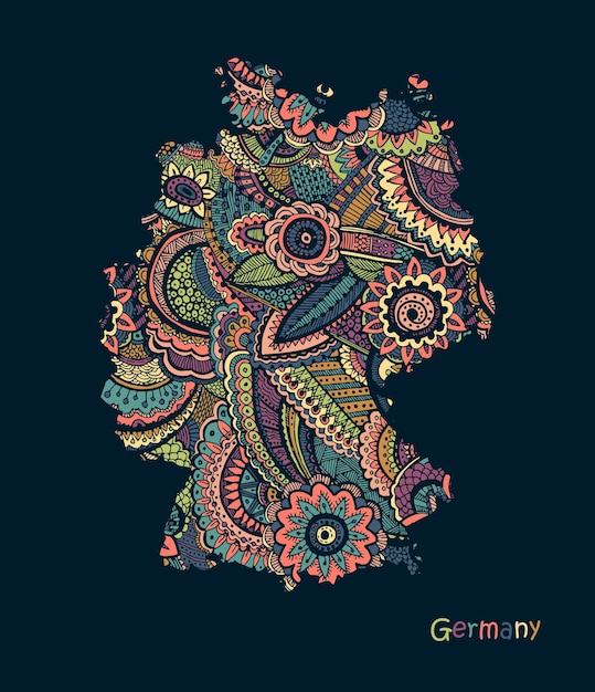 Textured vector map of Germany Hand drawn ethno pattern