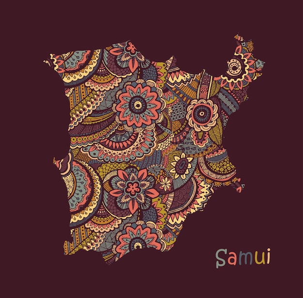 Textured vector map of Samui Hand drawn ethno pattern tribal background