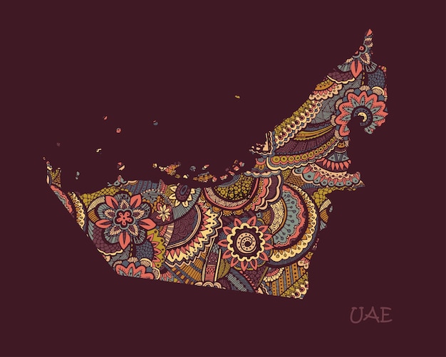 Textured vector map of UAE Hand drawn ethno pattern