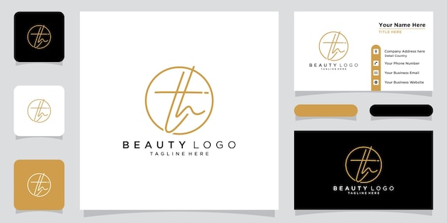 TH Initial handwriting logo vector with business card design Premium Vector