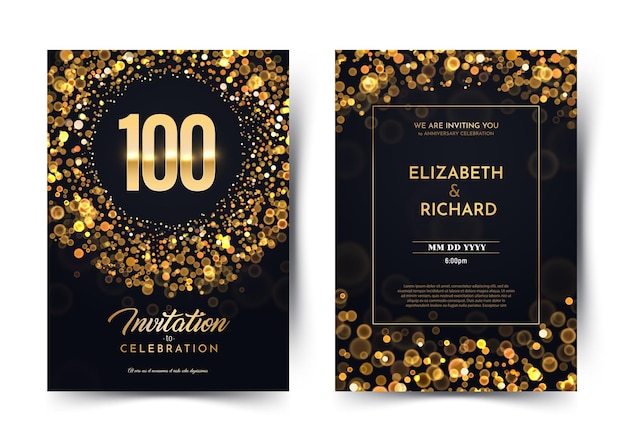 Th years birthday vector black paper luxury invitation double card one hundred years wedding