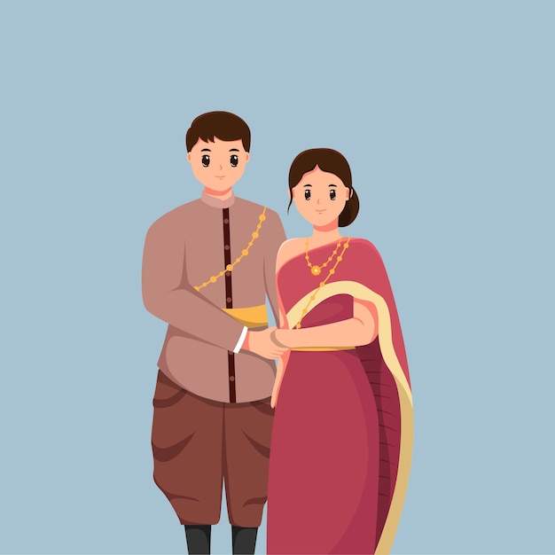 Thai Couple Wedding Character Design Illustration