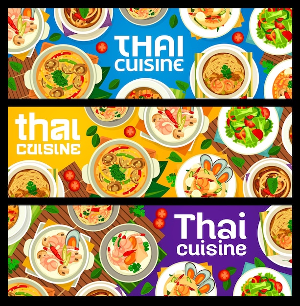 Thai cuisine restaurant meals banners Asian food