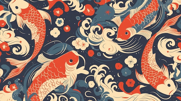 Vector thai fish patterns with flowing lines