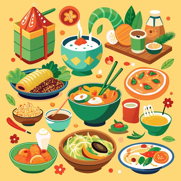 Thai foods vector art Foods Vector Illustration