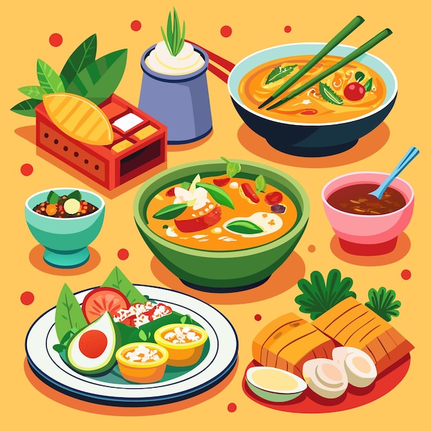 Thai foods vector art Foods Vector Illustration