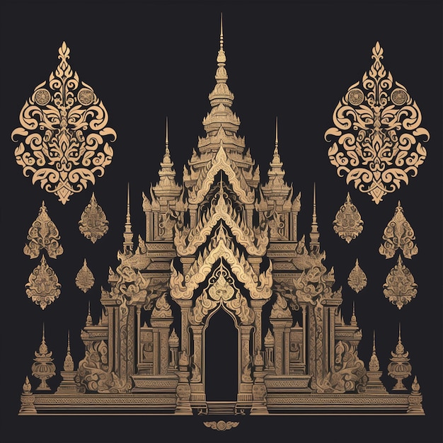 Thai golden temple patterns with majestic designs