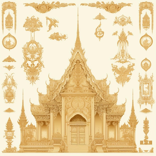 Thai golden temple patterns with majestic designs