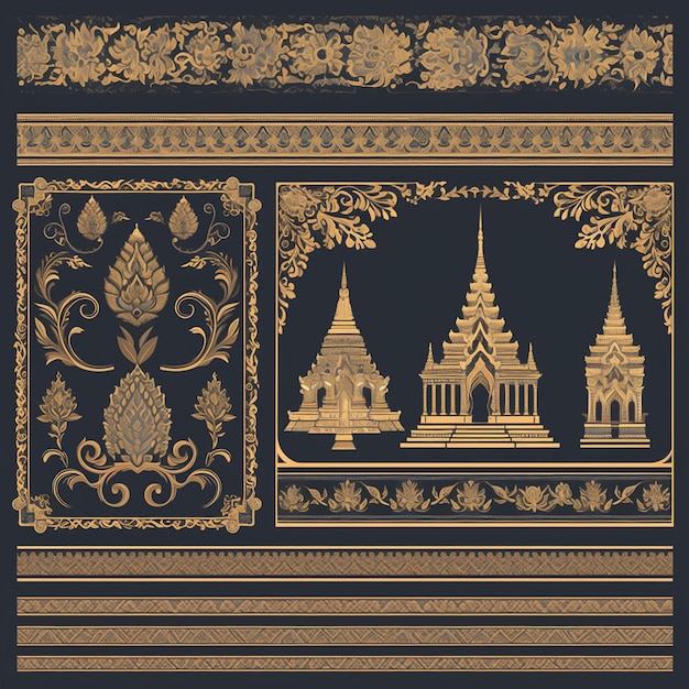 Thai golden temple patterns with majestic designs