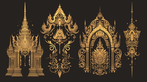 Vector thai grand palace motifs with intricate designs