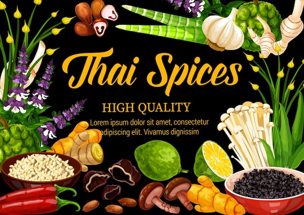 Thai herbs spices and seasonings food condiments