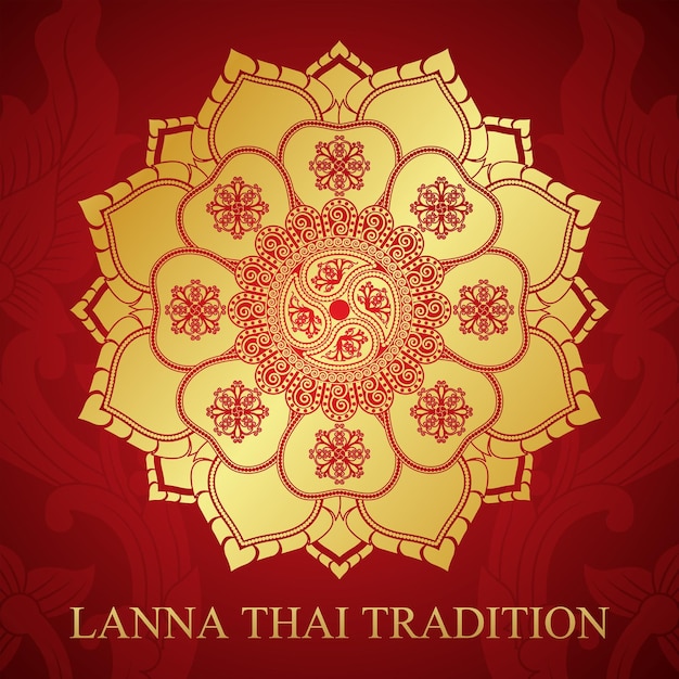 Vector thai lanna lotus gold circle traditional