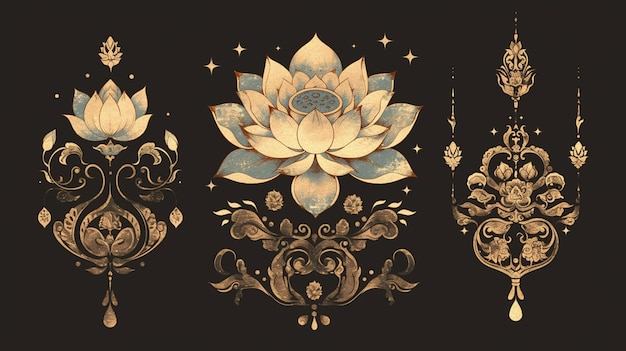 Thai lotus flower patterns with delicate details