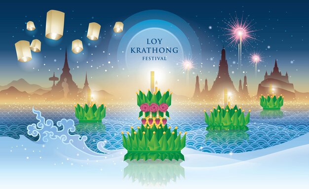 Vector thai loy krathong festival