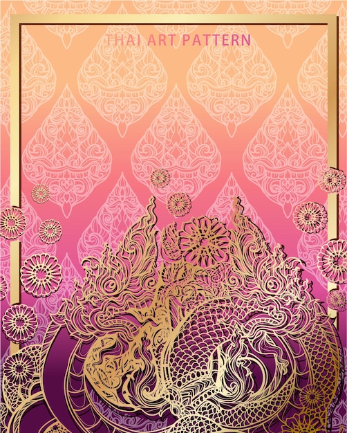 Vector thai pattern serpent traditional pink and gold