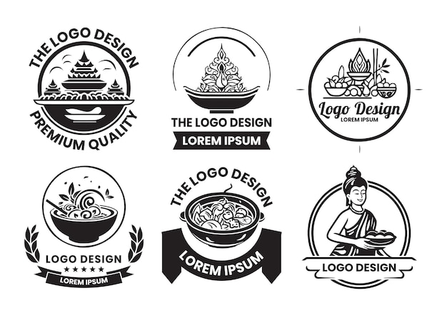 Thai restaurant logo in flat line art style