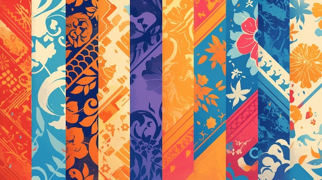 Thai silk print patterns with vibrant colors