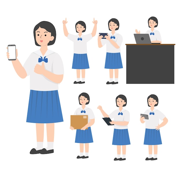 Thai student uniform cartoon presenting concept