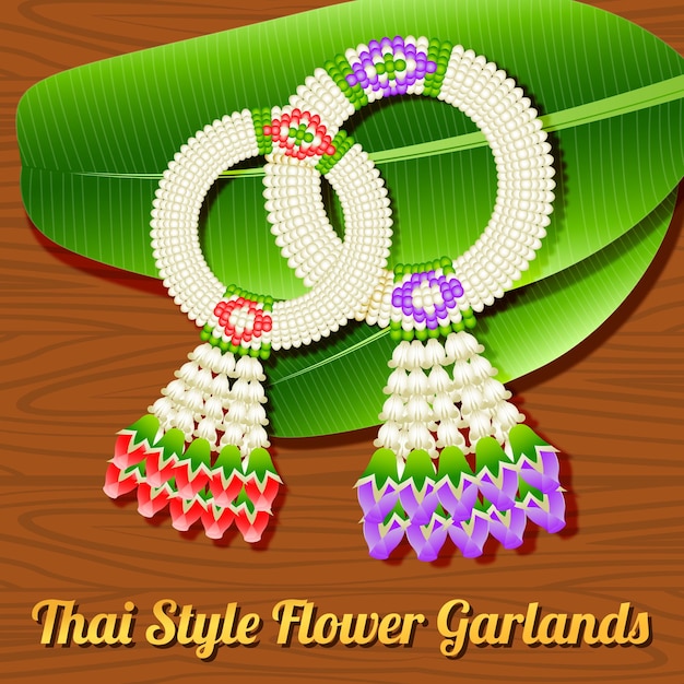 Thai style flower garlanda respect object indication to older person or buddha in special time in cute style