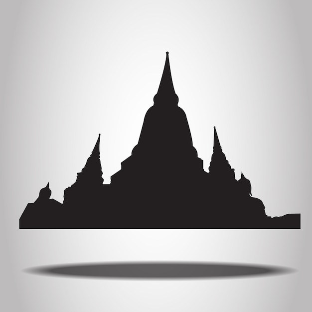 Thai Temple Silhouettes on the white background