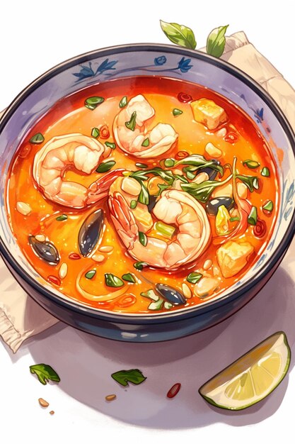 Vector thai tom yum and spicy shrimp soup