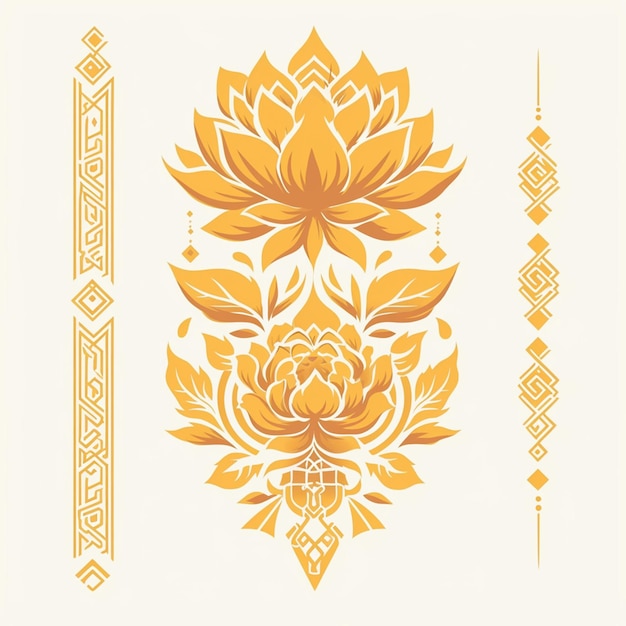 Vector thai turmeric patterns with golden hues