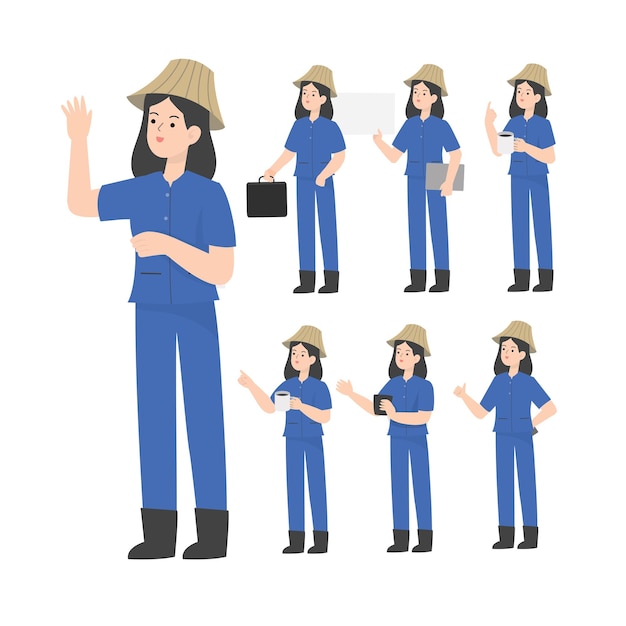 Thai Woman smart farmer cartoon presenting concept