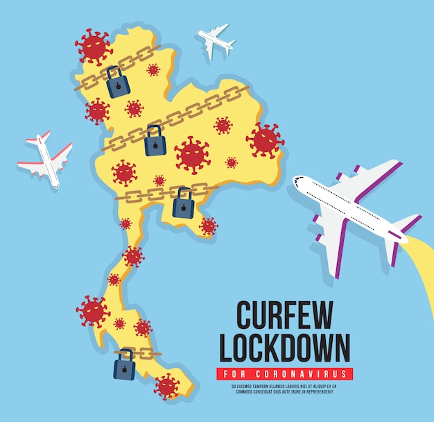 Thailand curfew for coronavirus. Lockdown COVID-19 icon  . Lockdown the city to prevent the spread of the coronavirus.