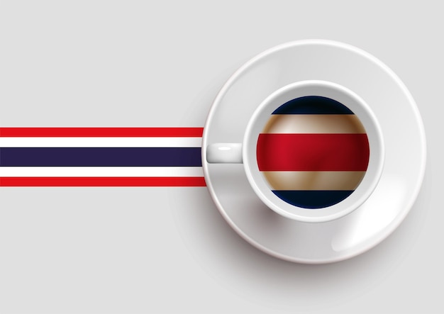 Thailand flag with a tasty coffee cup on top view