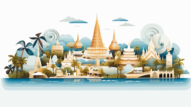 Vector thailand landmarks in paper cut style unique and crafty travel images