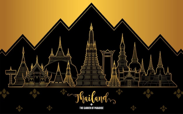 Vector thailand travel concept the most beautiful places to visit in thailand in flat style