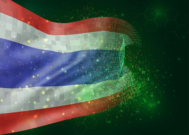 Thailand, on vector 3d flag on green background with polygons and data numbers