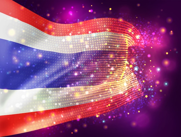 Thailand, vector 3d flag on pink purple background with lighting and flares