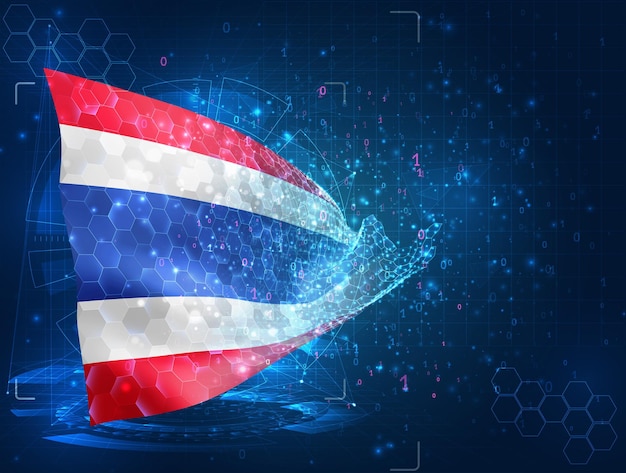 Thailand vector flag virtual abstract 3D object from triangular polygons on a blue background