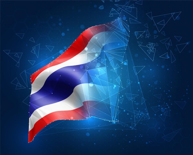 Thailand, vector flag, virtual abstract 3D object from triangular polygons on a blue background