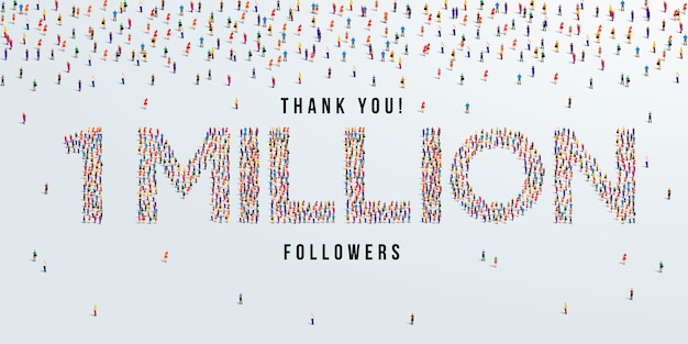 Thank you 1 million or one million followers design concept made of people crowd vector illustration