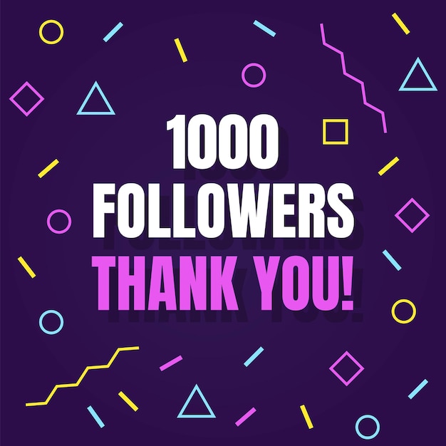 Thank you 1000 or 1K followers square poster on purple background Vector one thousand subscribers