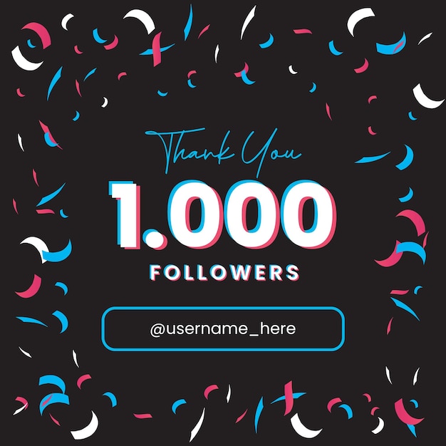 Vector thank you 1000 followers tiktok celebration banner template