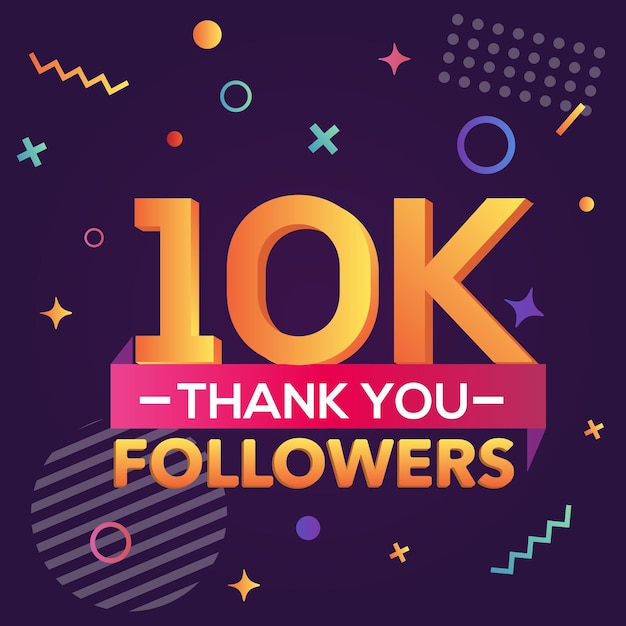 Thank you 10000 followers, thanks banner.First 10K follower congratulation card with geometric lines