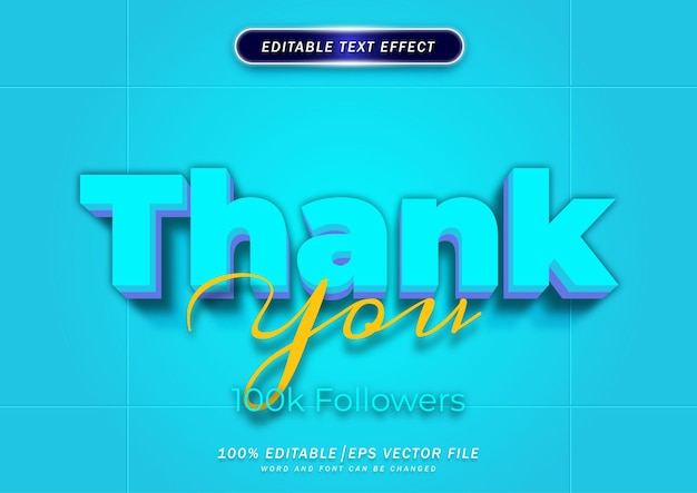 Vector thank you 100k followers text style effect