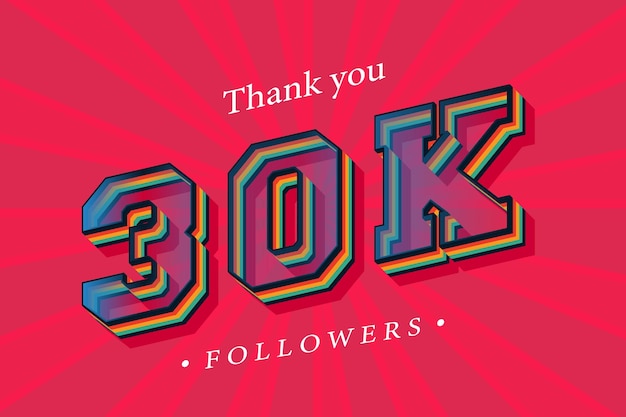 Thank you 30k social followers and subscribers with numbers Trendy Retro text effect 3d render