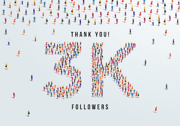 Thank you, 3k or three thousand followers celebration design. Large group of people.