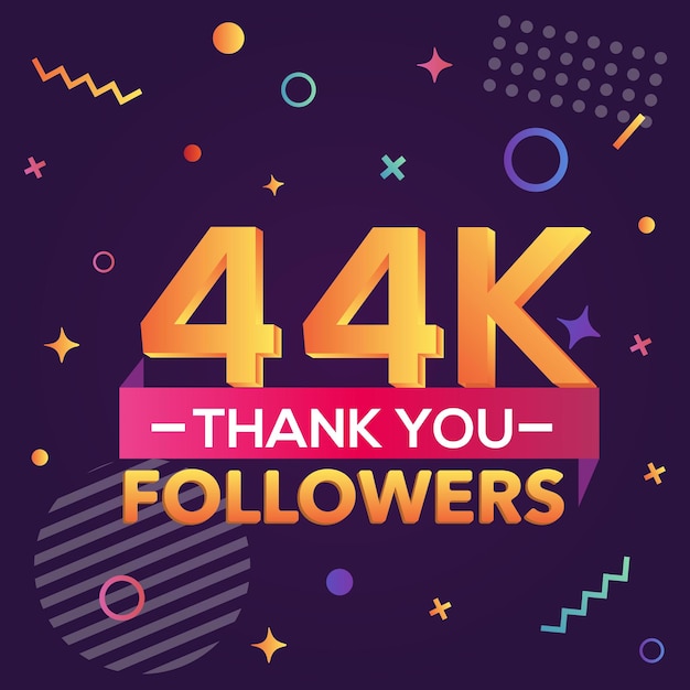 Thank you 44000 followers, thanks banner.First 44K follower congratulation card with geometric lines