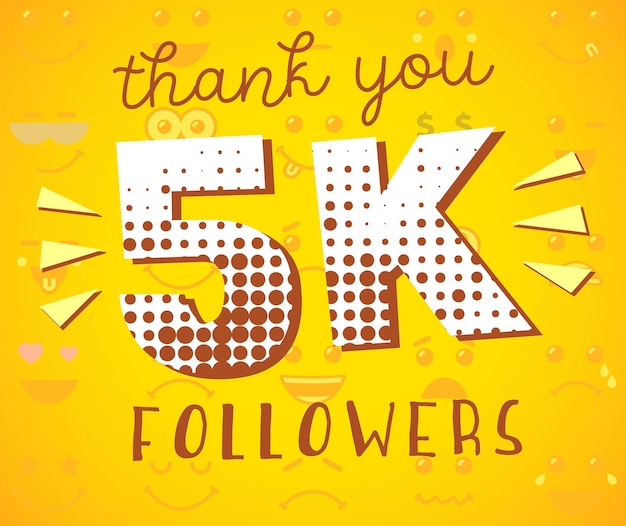 Thank you 5000 followers Internet banner Social media poster for 5K subscribers Network thanks